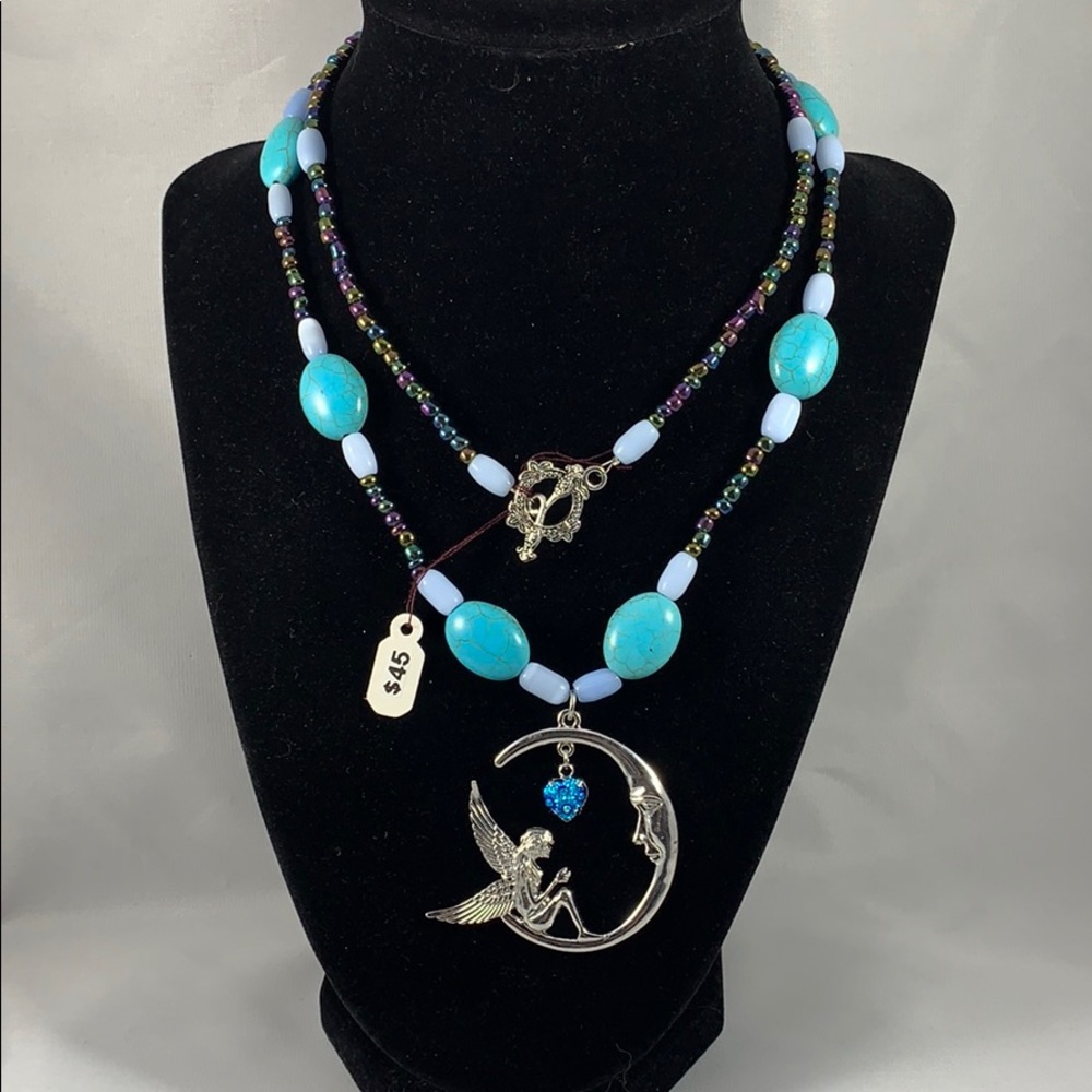 Metal faerie pendant w/ cats eye & glass necklace - Picture 2 of 2